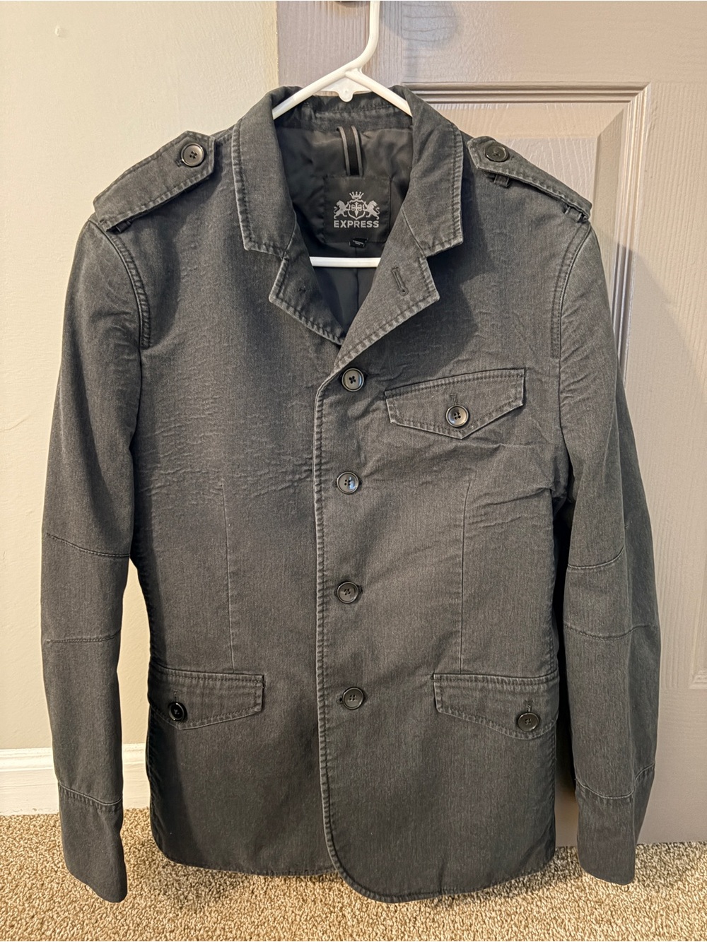 Express Men's Charcoal Military-Style Button Jacket